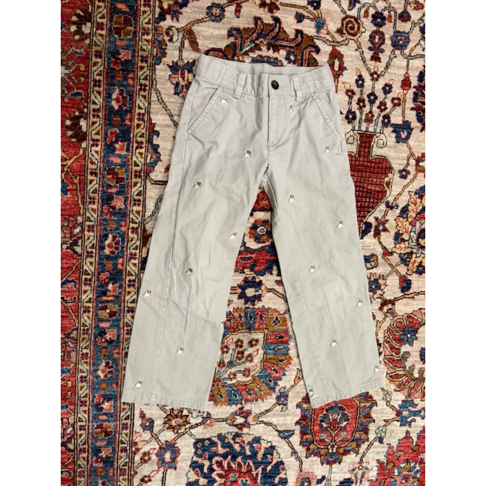 Janie and Jack Boys Khaki Pants Embroidered Dogs Size 6 Cotton